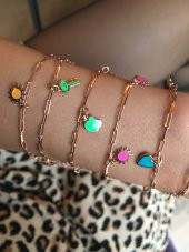 925 Ayar Gümüş Neon Flash Yarım Elma Figürlü Rose Gümüş Bileklik - 7