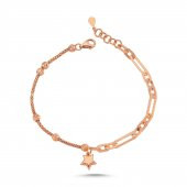 925 Ayar Gümüş Trend Rose Altın Kaplama Yıldızlı Bileklik - 1