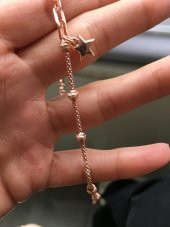 925 Ayar Gümüş Trend Rose Altın Kaplama Yıldızlı Bileklik - 3