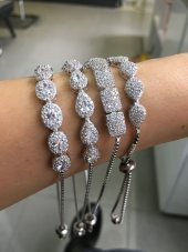 925 Ayar Gümüş Damla Motifli Asansör Taşlı Bileklik - 6