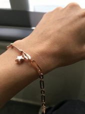 925 Ayar Gümüş Trend Rose Altın Kaplama Yıldızlı Bileklik - 5