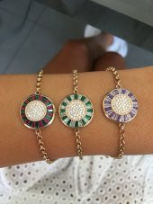 925 Ayar Gümüş Emirgan Taşlı Yeşil Pembe Bileklik - 2