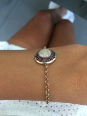 925 Ayar Gümüş Emirgan Taşlı Yeşil Pembe Bileklik - 4