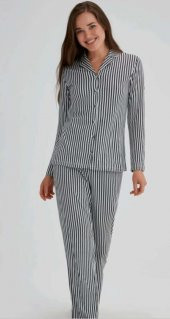 EROS ESK27690 KADIN ÇİZGİLİ GÖMLEK PİJAMA TAKIMI - 1