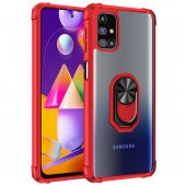 KNY Samsung Galaxy M31S Kılıf Renkli Silikon Kenarlı Yüzüklü Manyetik Mola Kapak Kırmızı - 1