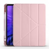 KNY Apple İpad 12.9 2020 İçin Kalemlikli Standlı Arkası Silikon Trifolding Kılıf Pembe - 1