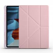 KNY Samsung Galaxy Tab S7 Plus T970 İçin Kalemlikli Standlı Arkası Silikon Trifolding Kılıf Pembe - 1