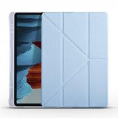 KNY Samsung Galaxy Tab S7 Plus T970 İçin Kalemlikli Standlı Arkası Silikon Trifolding Kılıf Mavi - 1