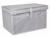 Kapaklı Kutu Hurç - Çok Amaçlı ( Çamaşır-Saklama-Düzenleme vb) Hurç, Kutu - 40x30x26 - Mini Boy Çizgili Kutu - Gri - 1
