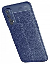 KNY Realme 7 Kılıf Deri Desenli Lux Niss Silikon Lacivert - 5