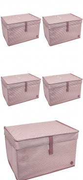 5 ADET - Kapaklı Çok Amaçlı ( Çamaşır-Saklama-Düzenleme vb) Hurç, Kutu - 40x30x26 - Mini Kutu - Pembe - 1