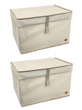 2 Adet - Kapaklı Organizer Kutu - Çok Amaçlı ( Çamaşır-Saklama-Düzenleme vb.) Hurç, Kutu 50x40x30 - Maxi Boy Kutu - Kahverengi - 1