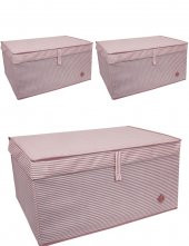 3 Adet - Kapaklı Organizer Mega Plus Kutu - Çok Amaçlı(Çamaşır-Saklama-Düzenleme vb.) Hurç, Kutu 70x40x30 - Mega Plus Boy Hurç/Kutu - Pembe - 1