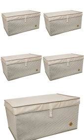 5 Adet - Kapaklı Organizer Mega Plus Kutu - Çok Amaçlı(Çamaşır-Saklama-Düzenleme vb.) Hurç, Kutu 70x40x30 - Mega Plus Boy Hurç/Kutu - Kahverengi - 1