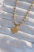 316L Çelik Top Zincirli Gold Renk İşlemeli Yonca Model Kolye - TJ-BKO8988 - 1