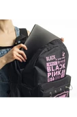 Black Pink Baskılı Laptop Sırt Çantası Piersingli - 4