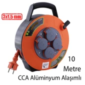 Plastik Kapaklı Mini Makaralı Seyyar 3x1.5 mm CCA Monofaze Uzatma Kablosu 4 Priz TTR Kablo 10 Metre - 3