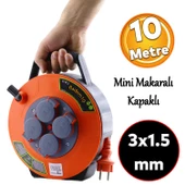 Plastik Kapaklı Mini Makaralı Seyyar 3x1.5 mm CCA Monofaze Uzatma Kablosu 4 Priz TTR Kablo 10 Metre - 1