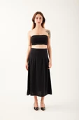 Kendinden Kemerli Pileli Midi Etek - 1