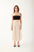 Kendinden Kemerli Pileli Midi Etek - 6