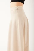 Kendinden Kemerli Pileli Midi Etek - 11