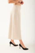 Kendinden Kemerli Pileli Midi Etek - 10