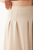 Kendinden Kemerli Pileli Midi Etek - 12