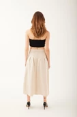 Kendinden Kemerli Pileli Midi Etek - 7