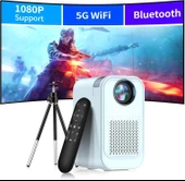 Vasoun 5G WiFi ve Bluetooth'lu Mini Projektör, Projektör Standlı 1080P Destekli - Mavi - 1