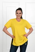 Kadın V Yaka Yırtmaçlı Büyük Beden T-shirt 1199-22 - 11