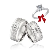 Çizgili Desenli Çift Gümüş Alyans Yüzük - 1