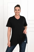 Kadın V Yaka Yırtmaçlı Büyük Beden T-shirt 1199-22 - 12