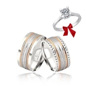 Rose Çizgili Çift Gümüş Alyans Yüzük - 1