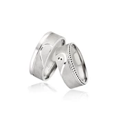 Birleşen Kalp Motifli Çizgili Çift Gümüş Alyans Yüzük - 2