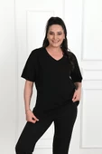 Kadın V Yaka Basic Büyük Beden T-Shirt 1297-22 - 11