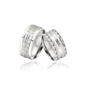 Çizgili Desenli Çift Gümüş Alyans Yüzük - 2