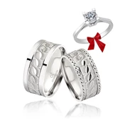 Kuş Gözü Desenli Çift Gümüş Alyans Yüzük - 1