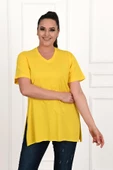 Kadın V Yaka Yırtmaçlı Büyük Beden T-shirt 1199-22 - 8