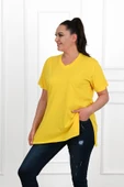 Kadın V Yaka Yırtmaçlı Büyük Beden T-shirt 1199-22 - 9