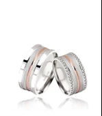 Rose Çizgili Çift Gümüş Alyans Yüzük - 2