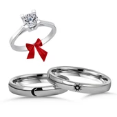 Ay Güneş Çift Gümüş Alyans Yüzük - 1