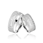 Kalp Ritim Desenli Çift Gümüş Alyans Yüzük - 2