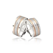 Rose Çizgili Çift Gümüş Alyans Yüzük - 2