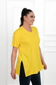 Kadın V Yaka Yırtmaçlı Büyük Beden T-shirt 1199-22 - 10