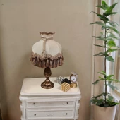 Klasik Abajur Bronz Ayak Vizon Başlık 51CM. - 1