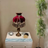 Klasik Abajur BRONZ Ayak BORDO Başlık 51CM. - 1