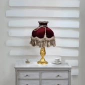 Klasik Abajur ALTIN Ayak BORDO Başlık 51CM. - 1