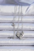 316L Çelik Zincir Gümüş Renk Zirkon Taşlı Mıknatıslı Kalp Kolye - EBJ240912W27840 thumbnail 3