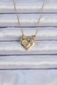 316L Çelik Zincir Altın Renk Zirkon Taşlı Mıknatıslı Kalp Kolye - EBJ240912W27839 thumbnail 1