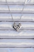 316L Çelik Zincir Gümüş Renk Zirkon Taşlı Mıknatıslı Kalp Kolye - EBJ240912W27840 thumbnail 1